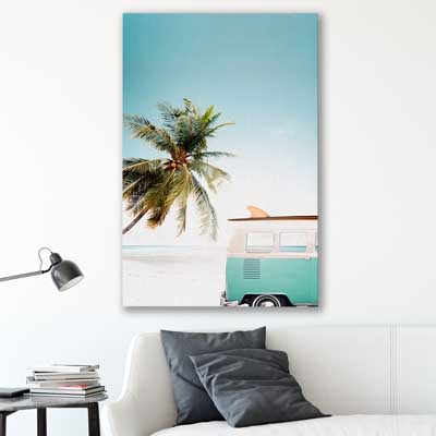 beach and coastal wall art print of Combi Van Beach